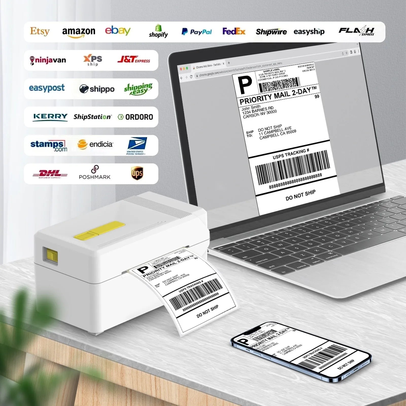 FlashLabel thermal express face label printer for shipping documentation with USB connection