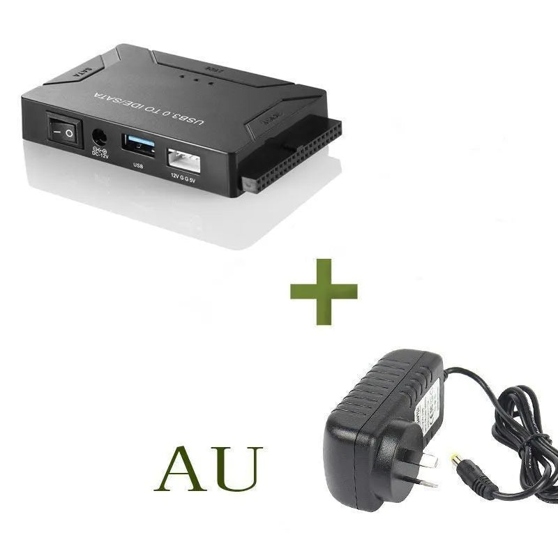 USB to IDE and SATA hard disk adapter with power supply and cables for desktop drive connectivity