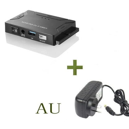USB to IDE and SATA hard disk adapter with power supply and cables for desktop drive connectivity