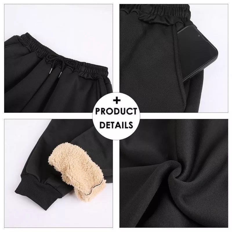 Men and women's black fleece drawstring pants for autumn and winter wear