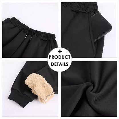 Men and women's black fleece drawstring pants for autumn and winter wear