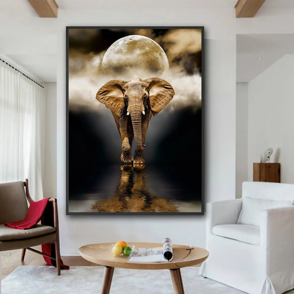 Frameless black elephant oil canvas painting rectangle 50x70cm for living room wall decor