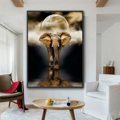 Frameless black elephant oil canvas painting rectangle 50x70cm for living room wall decor