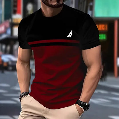 Men's casual short sleeve T-shirt in polyester fabric, loose fit style for summer wear