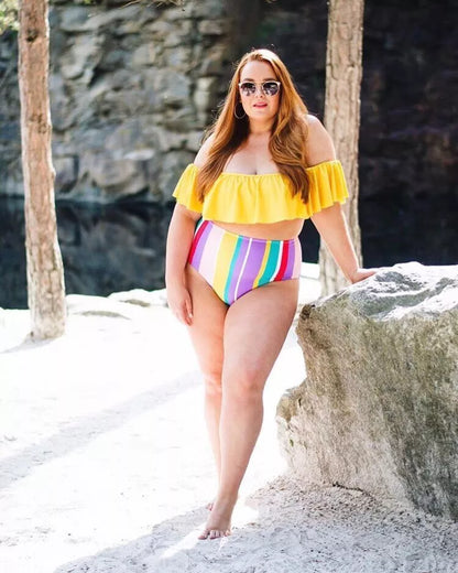 Women's plus size swimsuit in vibrant yellow, sizes S to 3XL