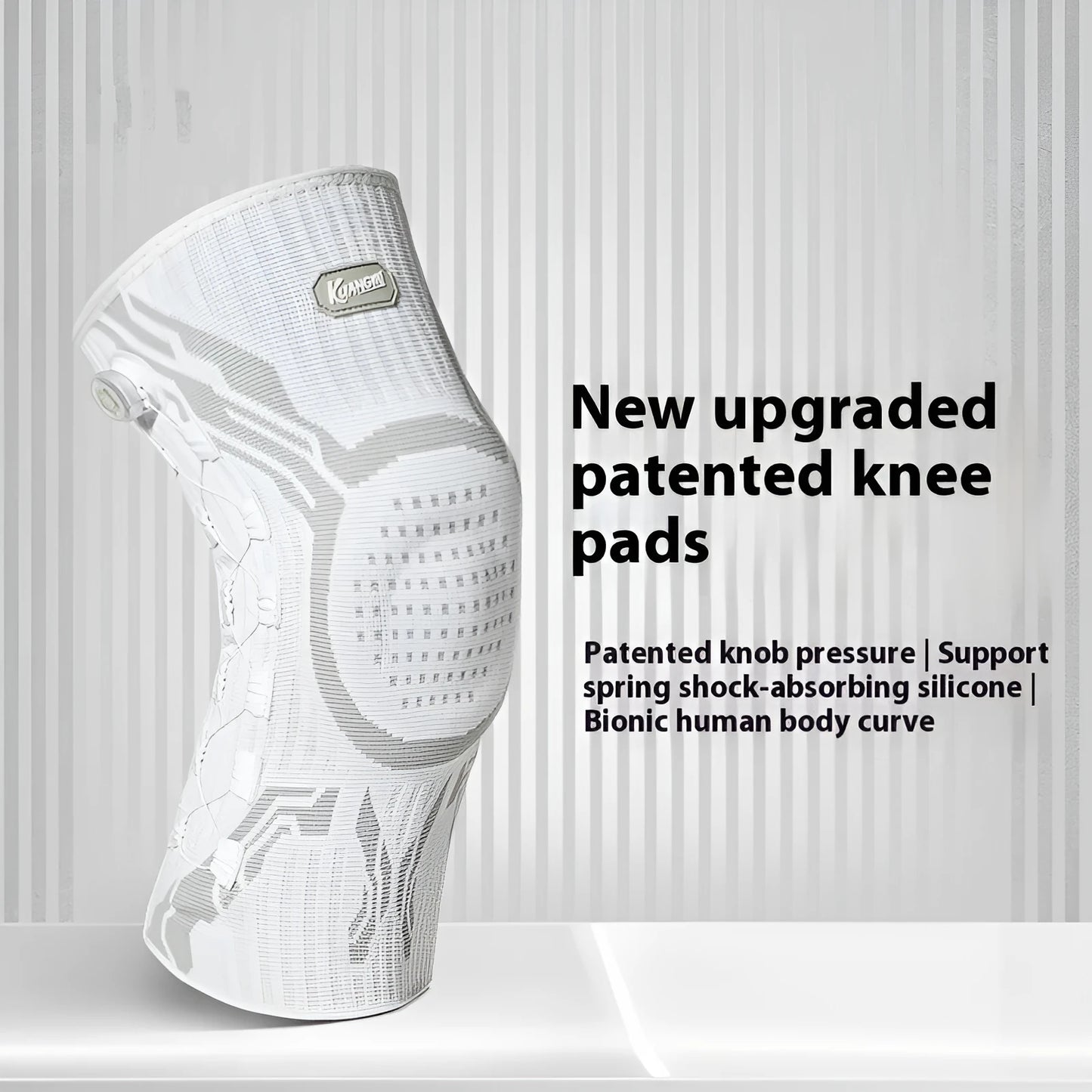 Grey-white sports knee pads showing single-sided left and right foot designs for basketball football running
