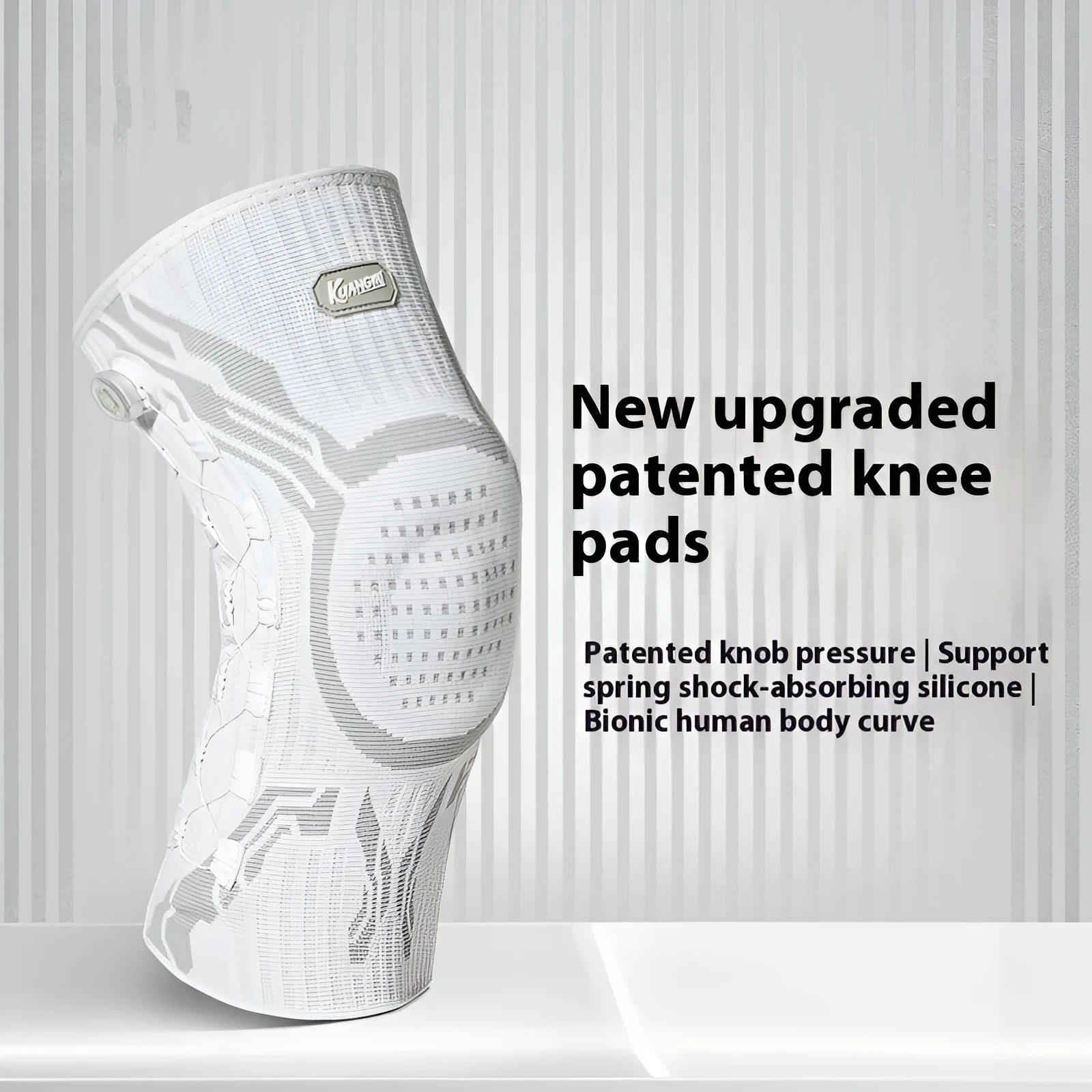Grey-white sports knee pads showing single-sided left and right foot designs for basketball football running