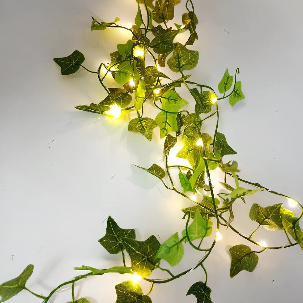 Maple leaf rattan light string with copper wire and warm white LED lamps for wedding decor