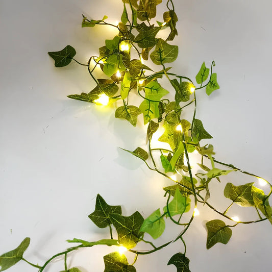 Maple leaf rattan light string with copper wire and warm white LED lamps for wedding decor