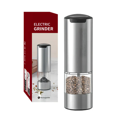 Stainless steel electric pepper grinder with button operation and Type-C charging port