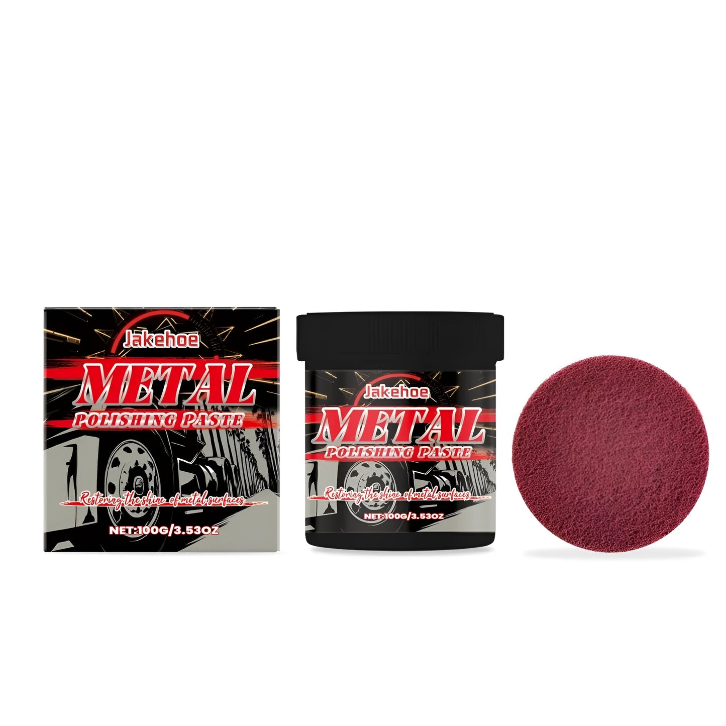 JAKEHOE 100g metal polishing paste tin with sponge polishing pad for multi-metal restoration
