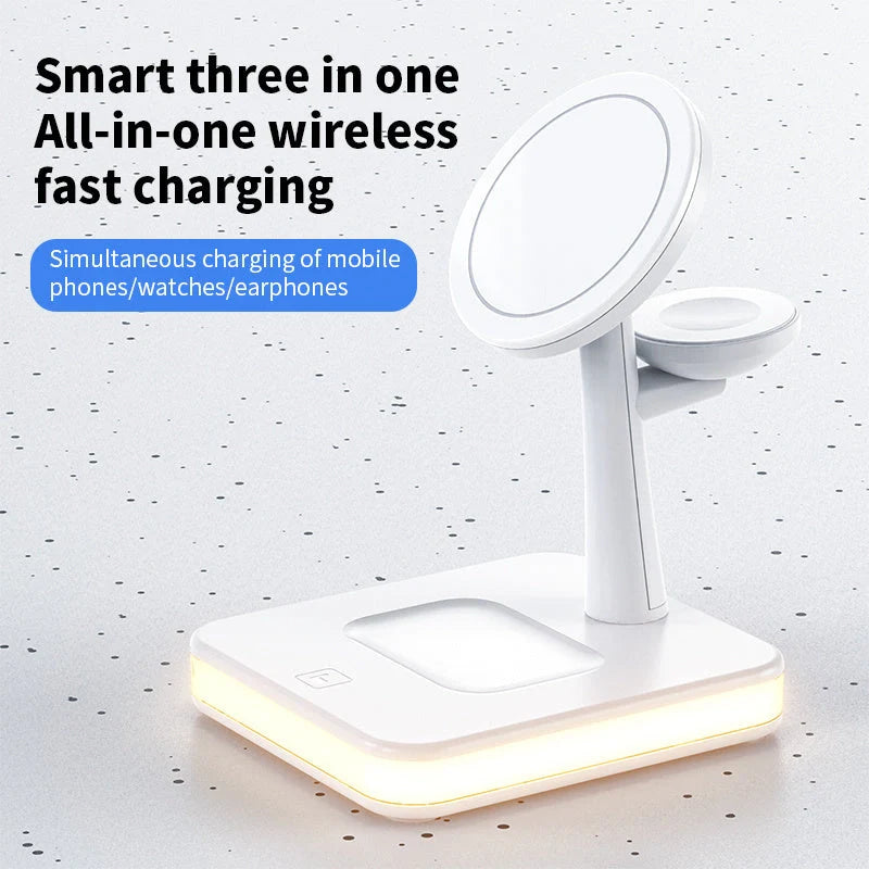 4 In 1 Magnetic Wireless Charger Stand Fast Charging Dock Station in white and black