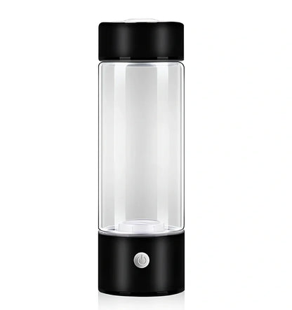 Portable hydrogen water cup in silver with borosilicate glass, showing electrolysis bubbles and romatic light, 3-minute generation