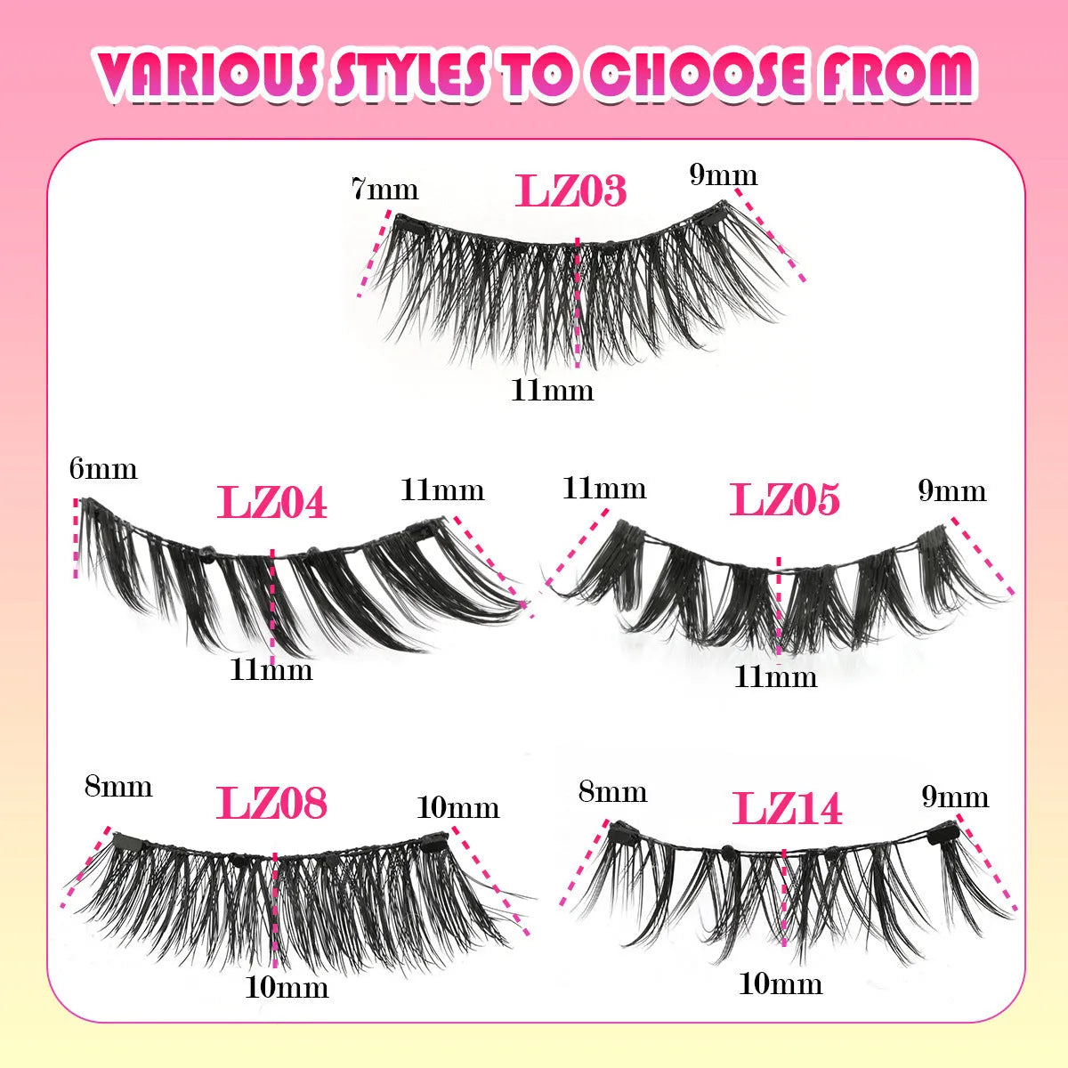 Reusable waterproof glue-free false eyelashes set with artificial fibre construction