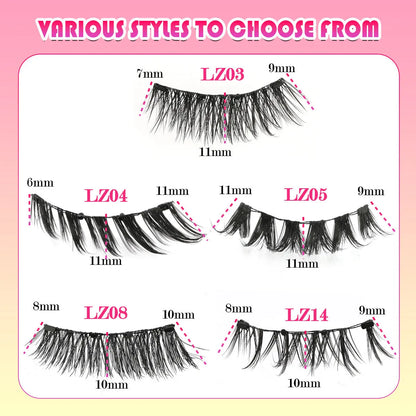 Reusable waterproof glue-free false eyelashes set with artificial fibre construction