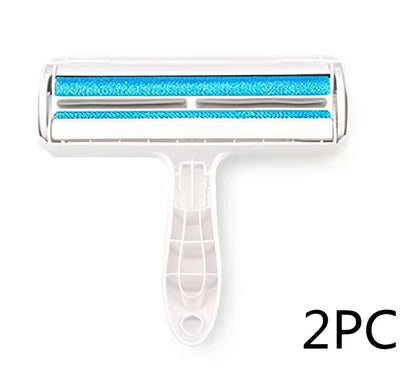 Blue pet hair removal comb with ABS plastic body and roller bristles for furniture cleaning