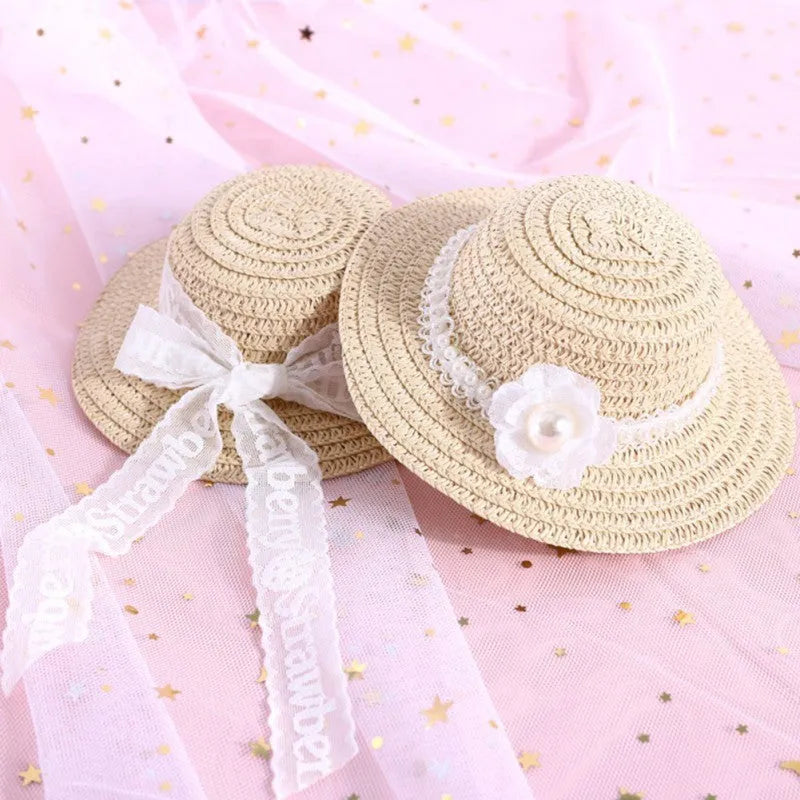 Handmade adjustable bowknot paper hat for a dog or cat, shown in a cartoon style with an elastic fastening loop.