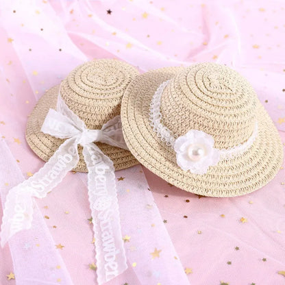 Handmade adjustable bowknot paper hat for a dog or cat, shown in a cartoon style with an elastic fastening loop.