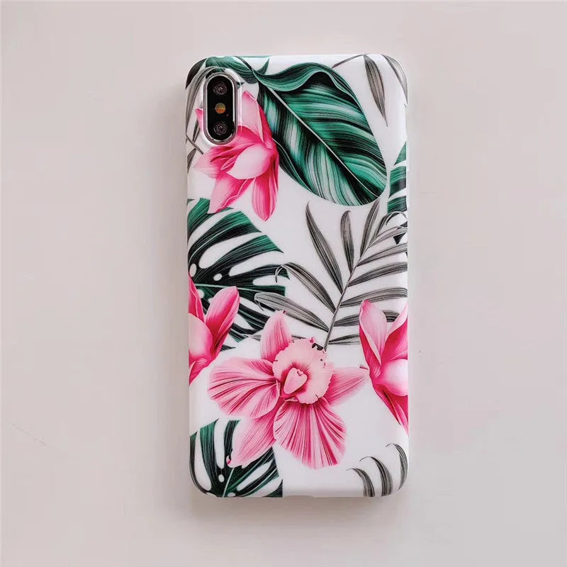 Pink floral design TPU back cover case for multiple iPhone models