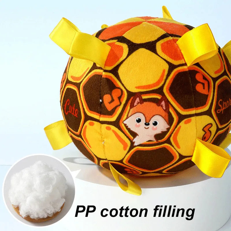 15cm interactive ball dog toy for aggressive chewers with plush handle and bell