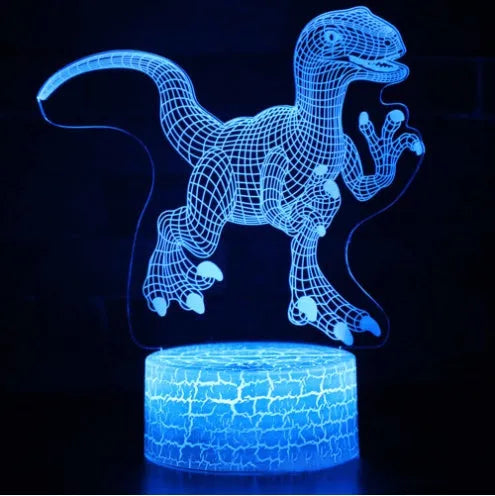 Dinosaur series colourful 3D night light with acrylic panel on ABS base, showing remote control.