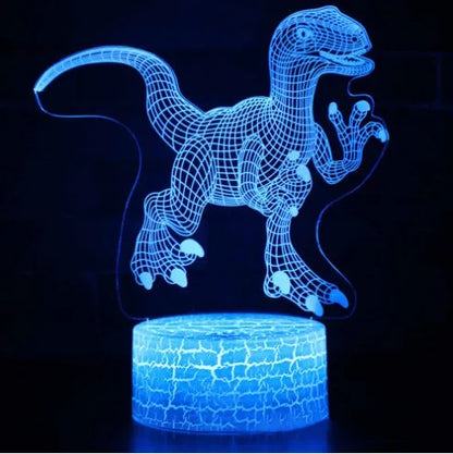 Dinosaur series colourful 3D night light with acrylic panel on ABS base, showing remote control.