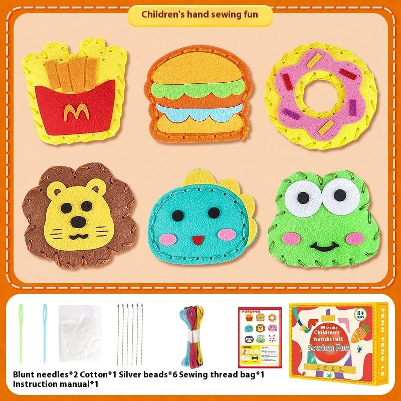 Children's non-woven sewing craft kit in colour box, 19.5 x 16 x 5cm, with needle, thread and instruction manual