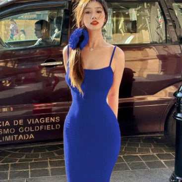Women's slim bodycon spaghetti strap long dress in various colors