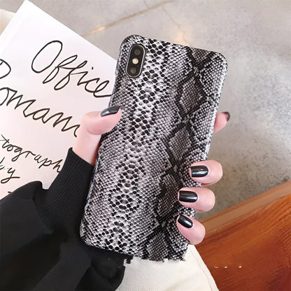 Leather snake skin phone case for iPhone in brown, grey or white, TPU and PC back cover