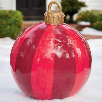 Vibrant, inflatable Christmas ornaments in various holiday designs for outdoor decoration
