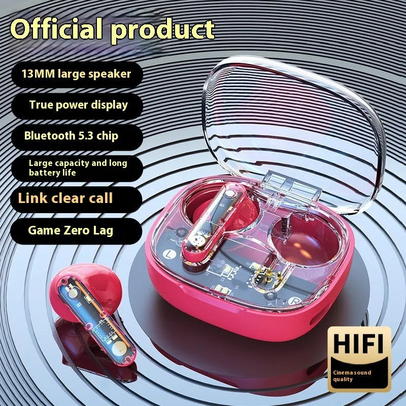 Translucent in-ear Bluetooth headset in clear, transparent black or transparent red with ABS shell and V5.3