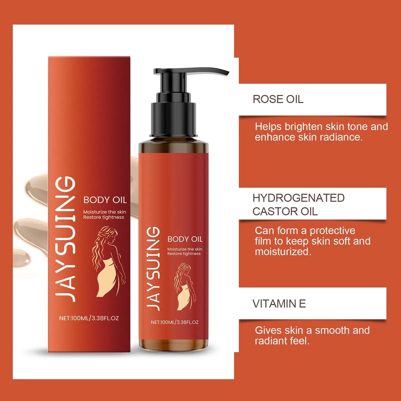 100ml bottle of body firming massage oil with rose oil fragrance