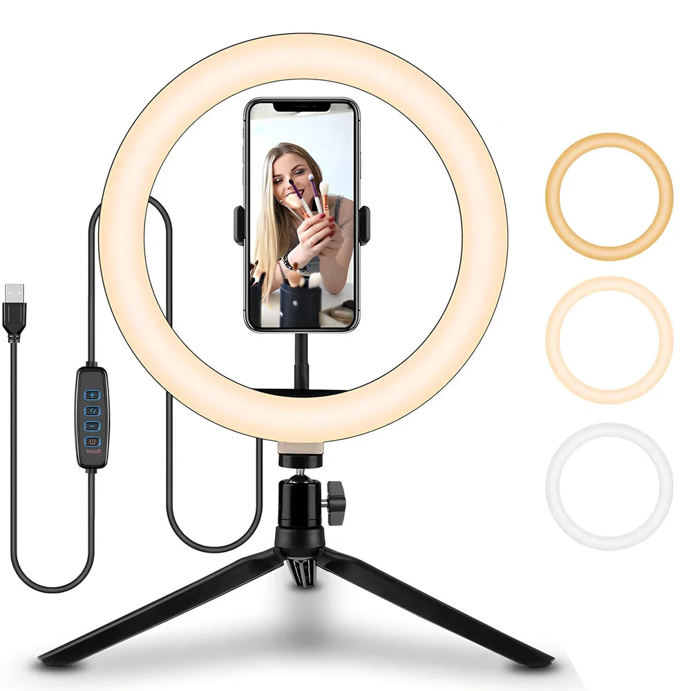 10-inch ring selfie beautifying light with adjustable 19cm metal bracket for smartphone photography