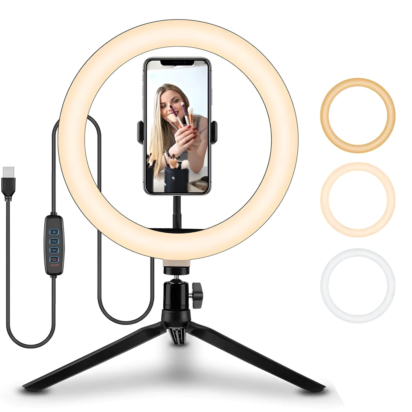 10-inch rotating ring selfie light with 19cm metal bracket for smartphone photography