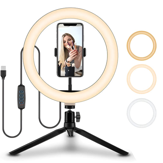 10-inch rotating ring selfie light with 19cm metal bracket for smartphone photography