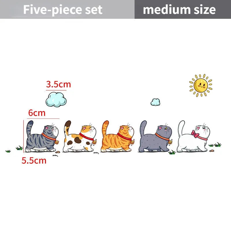 Climbing cats car sticker showing five cats walking design on vehicle surface