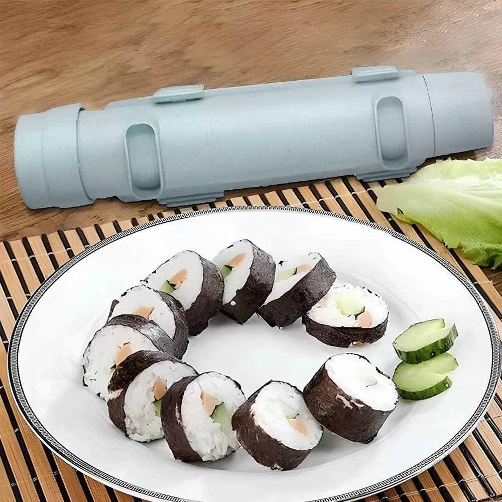 Manual sushi maker tool creating 2.5cm diameter rolls with food-grade plastic construction
