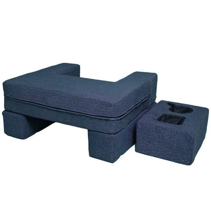 Reading pillow 62x55x30cm with memory foam filler, armrests, and cup holder in blue, grey, or navy blue