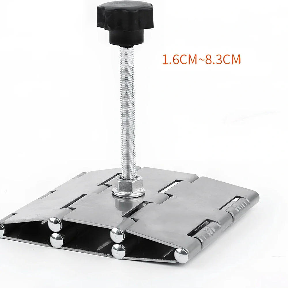 Metal tile levelling tool with hinge mechanism for height adjustment during installation