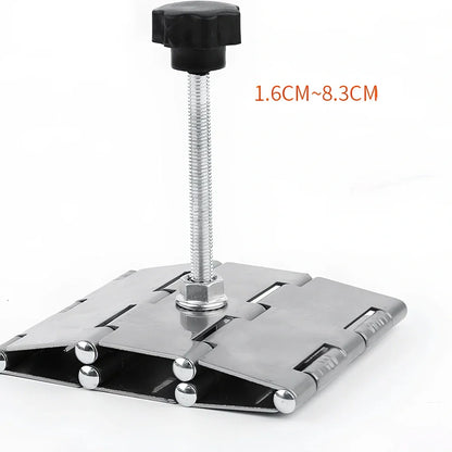 Metal tile levelling tool with hinge mechanism for height adjustment during installation