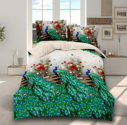 Brushed 3D floral pattern four-piece bedding set with quilt cover, sheets, and pillowcases in blue colour
