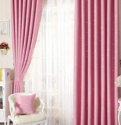 Star print perforated curtain in blue, cream, green, navy blue, or pink with 100% acrylic fibre construction