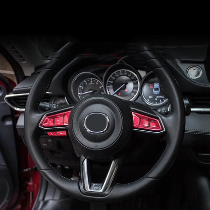 Aluminium alloy steering wheel decorative stickers in brushed red, silver, and blue transparent button designs