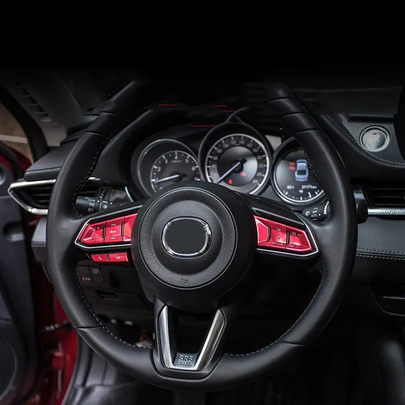 Modified steering wheel transparent button aluminum alloy decorative stickers in brushed red, brushed silver, or brushed blue colour options for custom car interior enhancement and personalisation