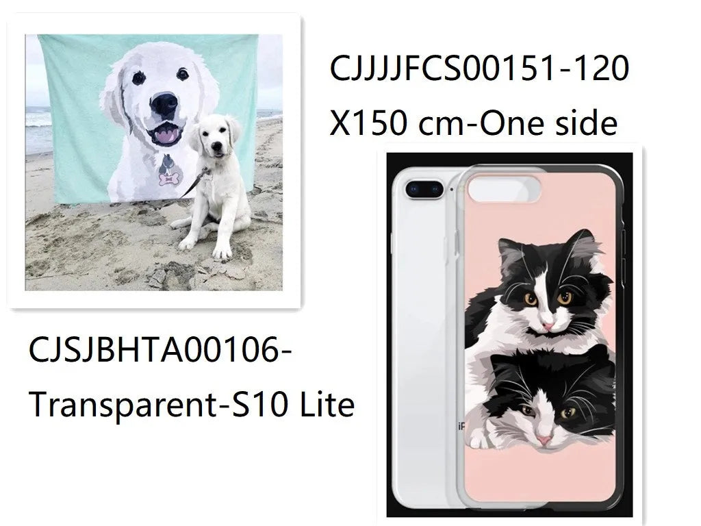 Custom flannel blanket with personalised design beside matching transparent TPU phone case