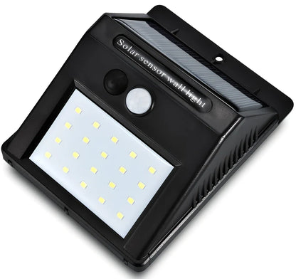 Solar sensor light in black ABS plastic with 20 LEDs and infrared motion detection, package 130x102x55mm