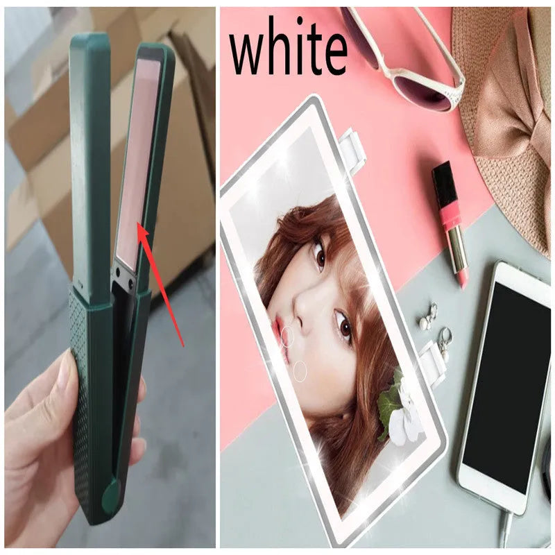 Pink and green cordless USB rechargeable mini hair straightener and curler with ceramic plates