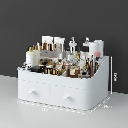 Rectangular toiletries organiser in white with Nordic design on wooden desktop