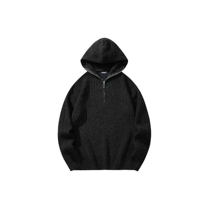 Loose baggy knitted sweater coat, long sleeve, polyester fiber, shown in dark gray black khaki, sizes M to 3XL
