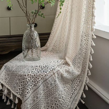 Translucent American country hollow crochet curtain with intricate pattern and 60% cotton fabric